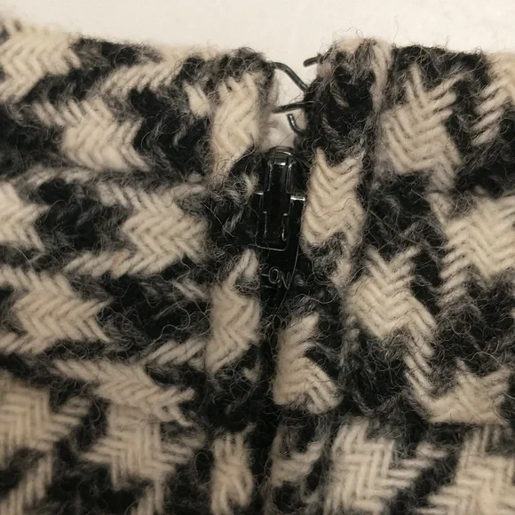 Vintage 60s Wool Dress Houndstooth Check Black & White Classy Midi SeeMeasure - Picture 12 of 16